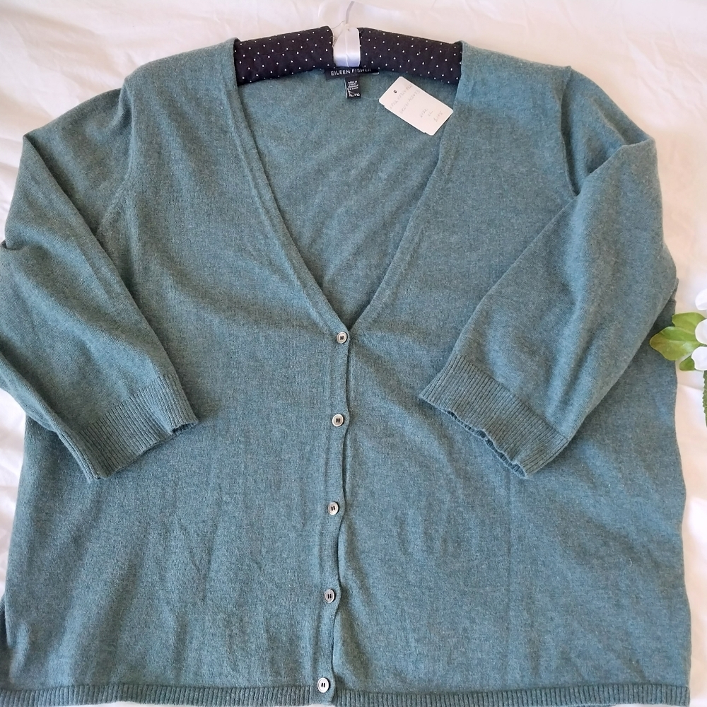 Eileen Fisher (from Holt Renfrew) cotton and cashmere button-up cardigan.